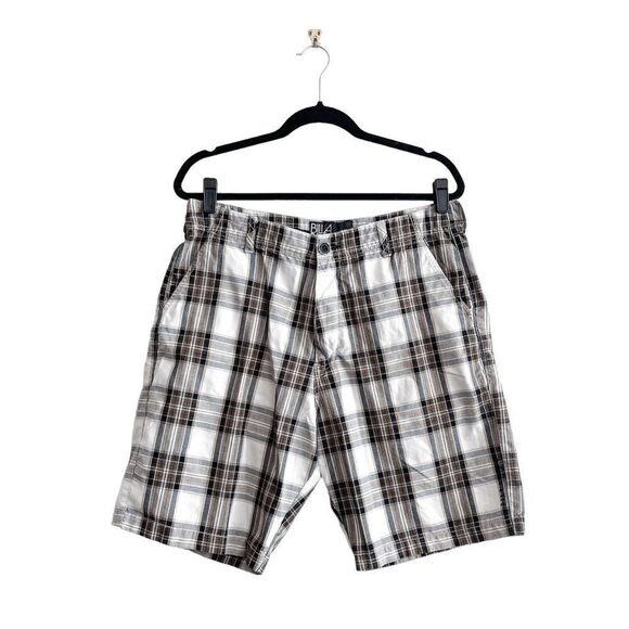 Billabong Mens Shorts Casual Flat Front Plaid Brown White Size 34 - Picture 1 of 9